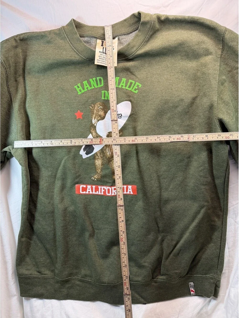 Lost Enterprises Crewneck Sweatshirt Mens Large Olive Green California Bear Surf